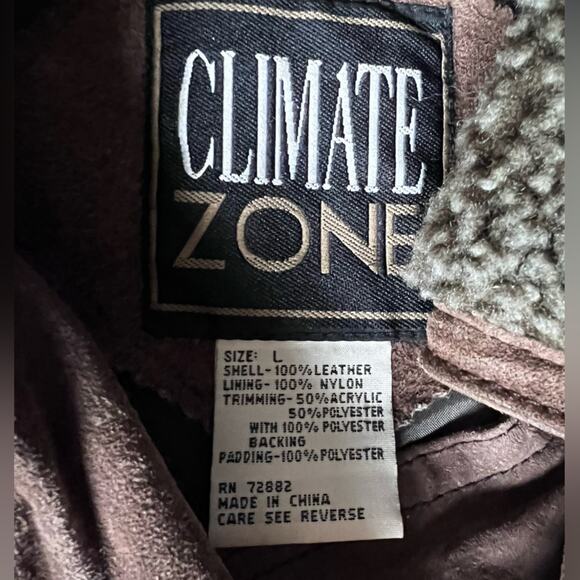 Vintage Sherpa Trimmed Brown Leather Double Breasted Chore Coat Western- Large - Picture 6 of 10